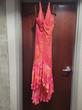 Scala 2030 Size 10 Pink Orange 100% Silk Prom Dress